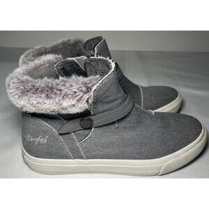 Blowfish Malibu Grey Cotton Lined Ankle Booties Faux Fur Womens Size 7.5 Zipper